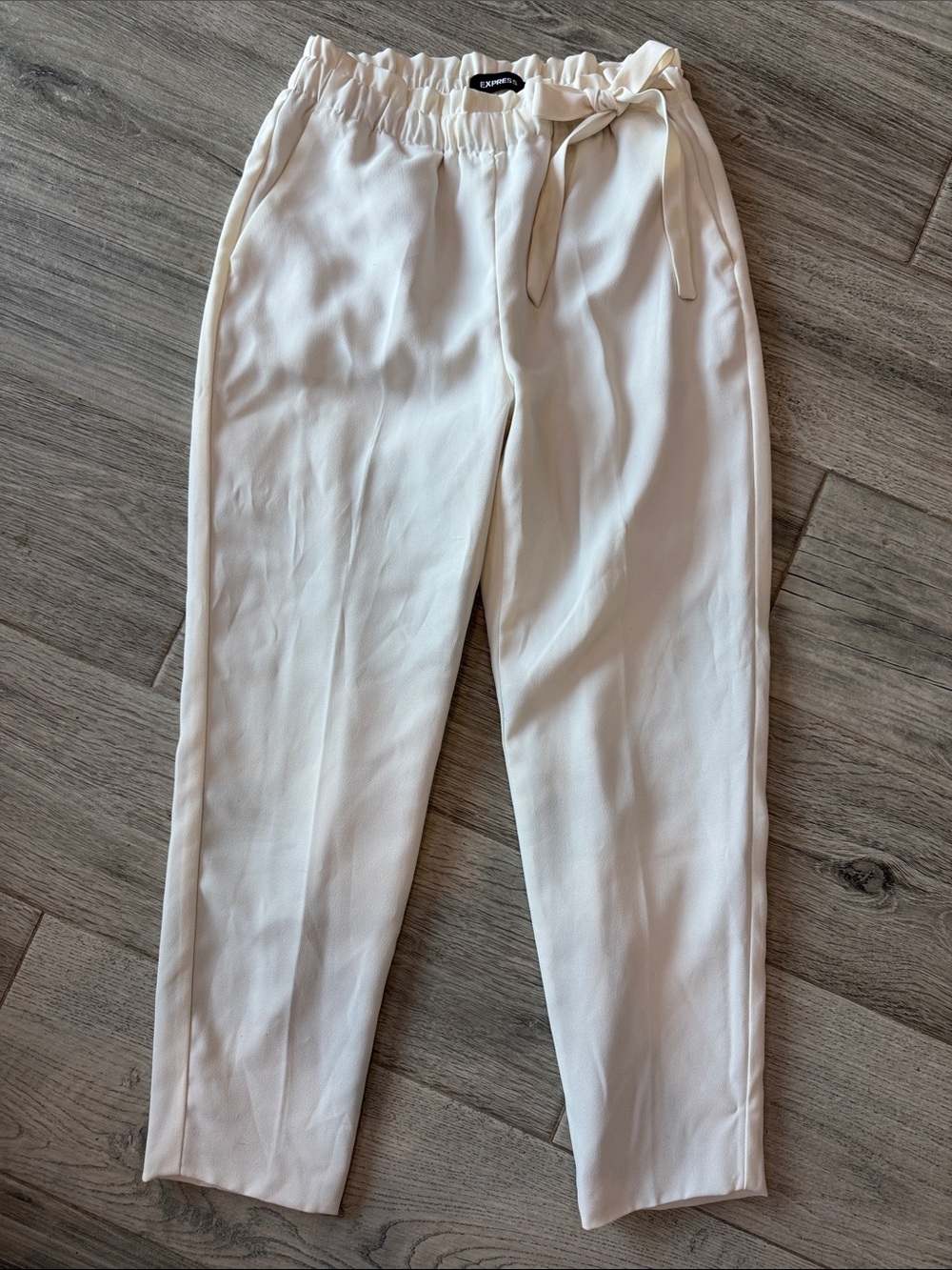 Express Cream Paperbag Waist Tapered Pants